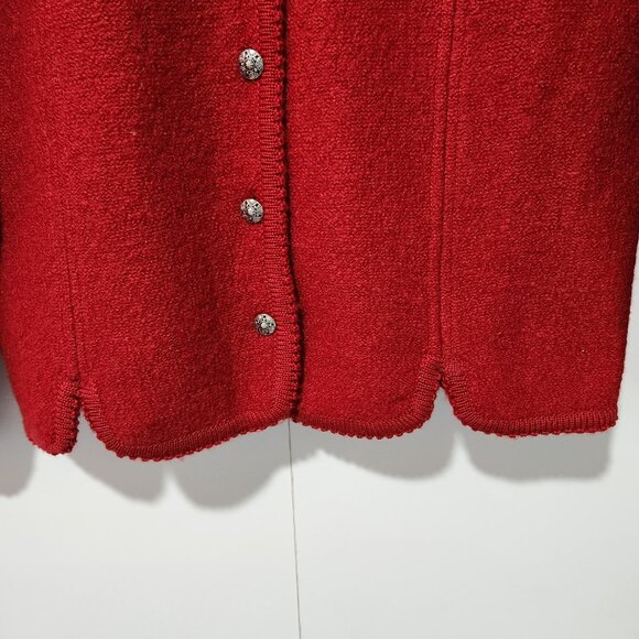 Orvis Vintage Women's Red 100% Wool Classic Sweater Jacket  Silver Buttons Small - Picture 5 of 6